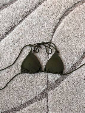 Olive Ribbed Triangle Bikini Top